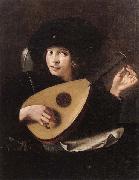 A Young man tuning a lute unknow artist